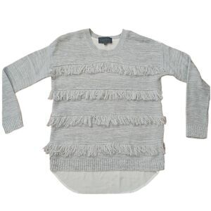 Anthropologie fringe mixed materials sweater XS